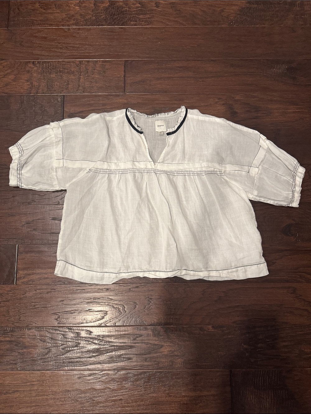 Anthropologie White Cotton Peasant Blouse with Black Trim - Picture 1 of 8